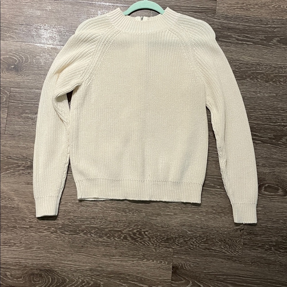 H&M Cream Sweater Back Zip Mock Neck Long Sleeve